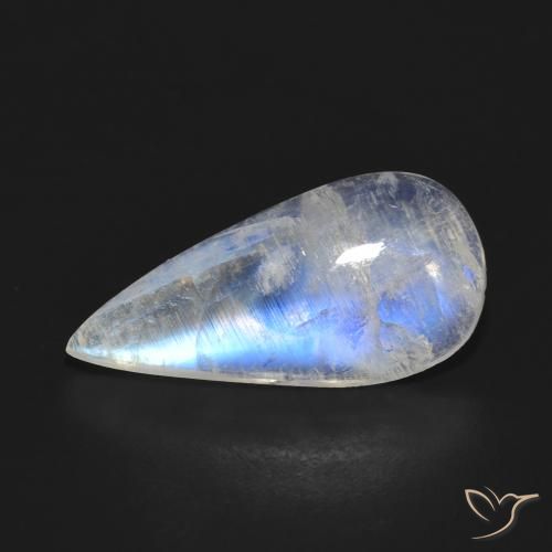 5.47ct Natural Bluish White Rainbow Moonstone, Pear Shape, Translucent