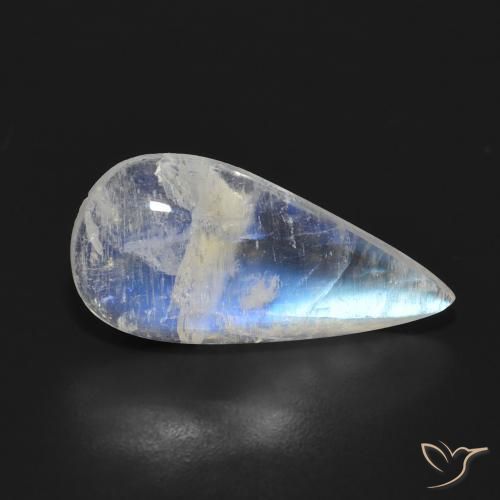 5.47 ct White Rainbow Moonstone Stone, Natural Rainbow Moonstone in Pear Cabochon Shape for Sale