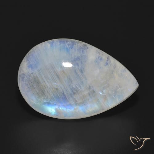 18.25 ct White Rainbow Moonstone Stone, Natural Rainbow Moonstone in Pear Cabochon Shape for Sale