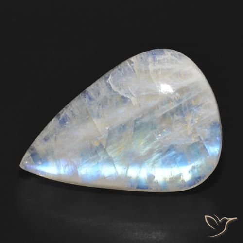 25.41 ct White Rainbow Moonstone Stone, Natural Rainbow Moonstone in Pear Cabochon Shape for Sale