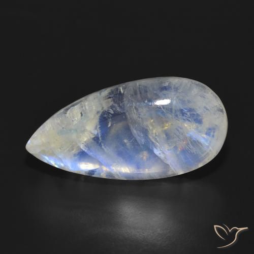18.02 ct White Rainbow Moonstone Stone, Natural Rainbow Moonstone in Pear Cabochon Shape for Sale
