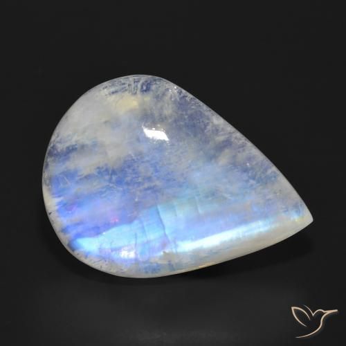 24.76 ct White Rainbow Moonstone Stone, Natural Rainbow Moonstone in Pear Cabochon Shape for Sale