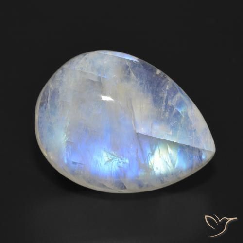 18.25 ct White Rainbow Moonstone Stone, Natural Rainbow Moonstone in Pear Cabochon Shape for Sale
