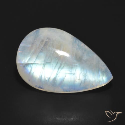 15.38 ct White Rainbow Moonstone Stone, Natural Rainbow Moonstone in Pear Cabochon Shape for Sale