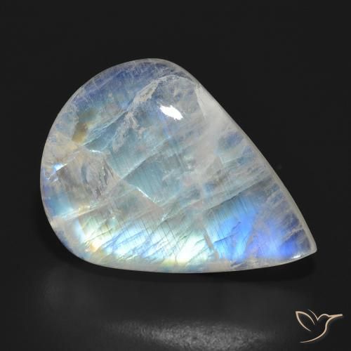 15.14 ct White Rainbow Moonstone Stone, Natural Rainbow Moonstone in Pear Cabochon Shape for Sale