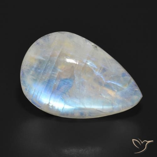 17.74 ct White Rainbow Moonstone Stone, Natural Rainbow Moonstone in Pear Cabochon Shape for Sale