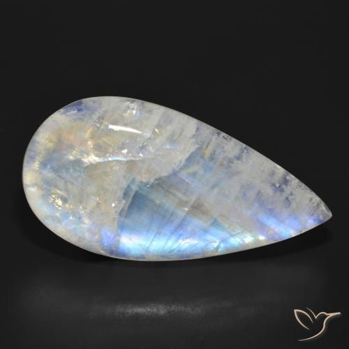 30.09 ct White Rainbow Moonstone Stone, Natural Rainbow Moonstone in Pear Cabochon Shape for Sale
