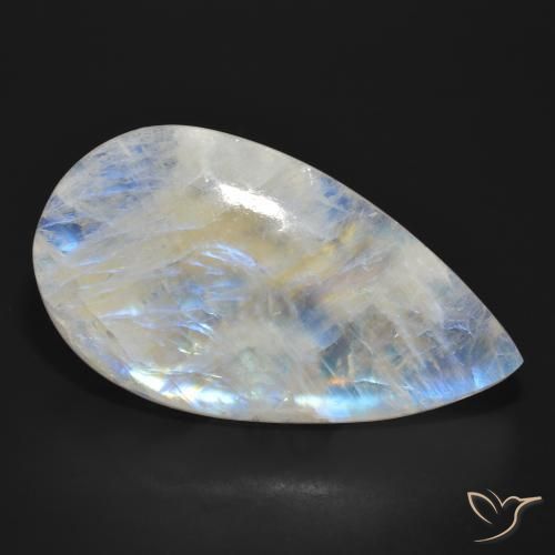 47.03 ct White Rainbow Moonstone Stone, Natural Rainbow Moonstone in Pear Cabochon Shape for Sale