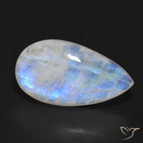 23.96 ct White Rainbow Moonstone Stone, Natural Rainbow Moonstone in Pear Cabochon Shape for Sale