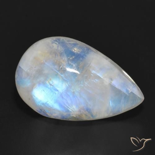 11.69 ct White Rainbow Moonstone Stone, Natural Rainbow Moonstone in Pear Cabochon Shape for Sale