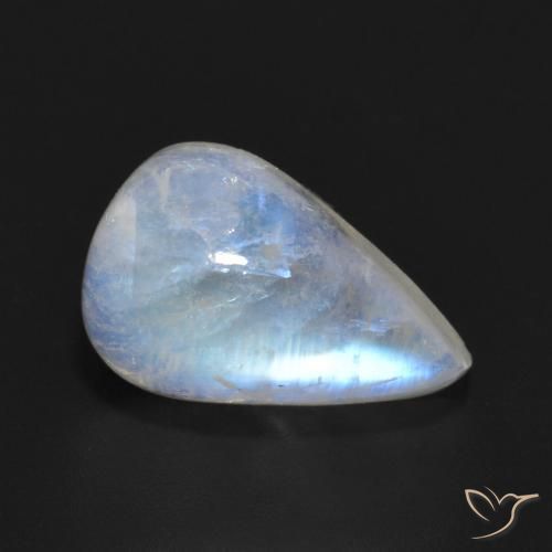 6.55 ct White Rainbow Moonstone Stone, Natural Rainbow Moonstone in Pear Cabochon Shape for Sale