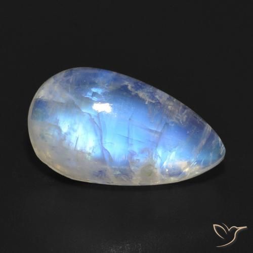 7.10 ct White Rainbow Moonstone Stone, Natural Rainbow Moonstone in Pear Cabochon Shape for Sale