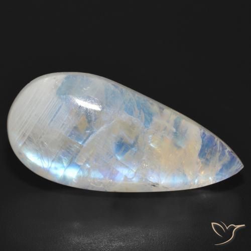 23.92 ct White Rainbow Moonstone Stone, Natural Rainbow Moonstone in Pear Cabochon Shape for Sale