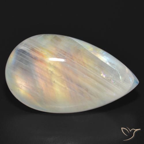 23.63 ct White Rainbow Moonstone Stone, Natural Rainbow Moonstone in Pear Cabochon Shape for Sale
