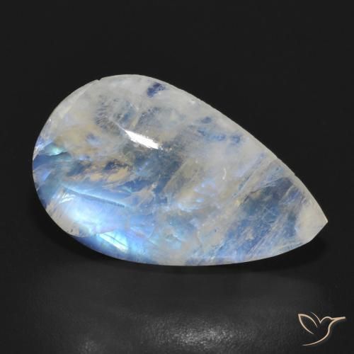 7.51 ct White Rainbow Moonstone Stone, Natural Rainbow Moonstone in Pear Cabochon Shape for Sale