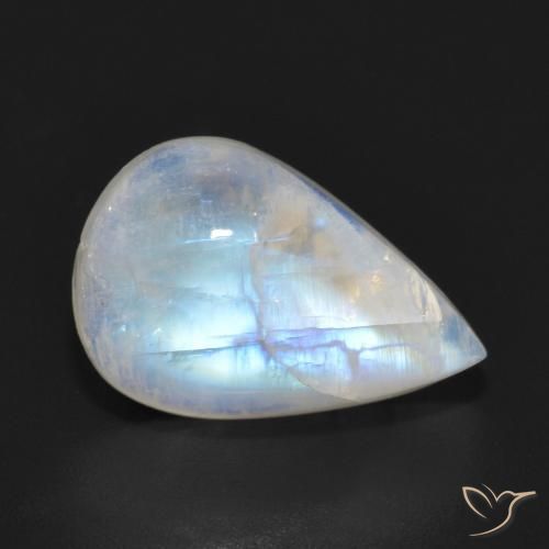 6.93ct Natural Bluish White Rainbow Moonstone, Pear Shape, Translucent