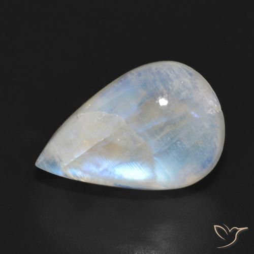 6.93 ct White Rainbow Moonstone Stone, Natural Rainbow Moonstone in Pear Cabochon Shape for Sale