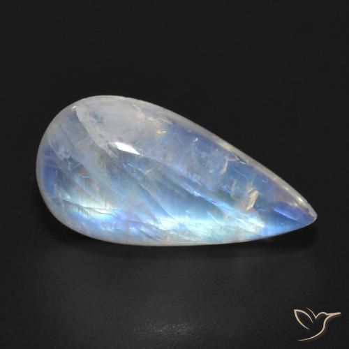7.64 ct White Rainbow Moonstone Stone, Natural Rainbow Moonstone in Pear Cabochon Shape for Sale