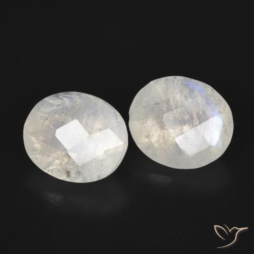 2.24 ctw White Rainbow Moonstone Stones, Natural Rainbow Moonstone in Oval Checkerboard Shape for Sale