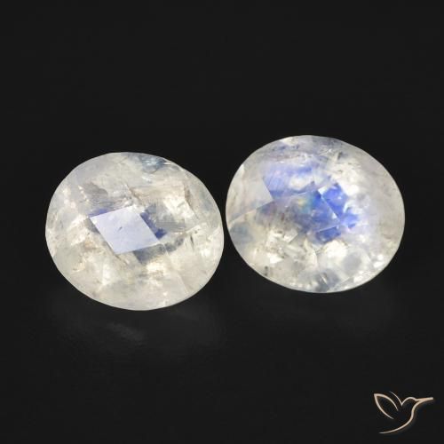 2.16 ctw White Rainbow Moonstone Stones, Natural Rainbow Moonstone in Oval Checkerboard Shape for Sale