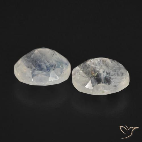 Rainbow Moonstone Gemstones in 7 x 6 mm Size for Sale, Rainbow Moonstone Stones in Bluish White Color