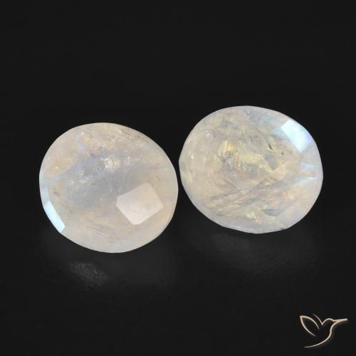 2.37 ctw White Rainbow Moonstone Stones, Natural Rainbow Moonstone in Oval Checkerboard Shape for Sale