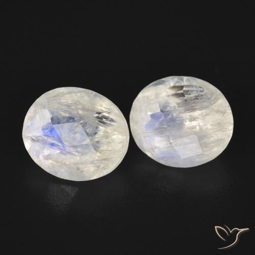 2.45 ctw White Rainbow Moonstone Stones, Natural Rainbow Moonstone in Oval Checkerboard Shape for Sale