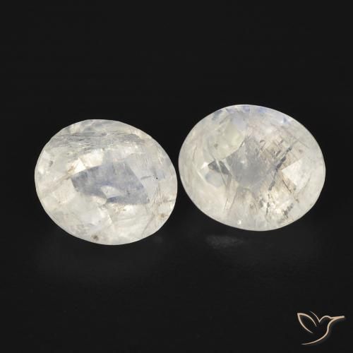 2.18 ctw White Rainbow Moonstone Stones, Natural Rainbow Moonstone in Oval Checkerboard Shape for Sale