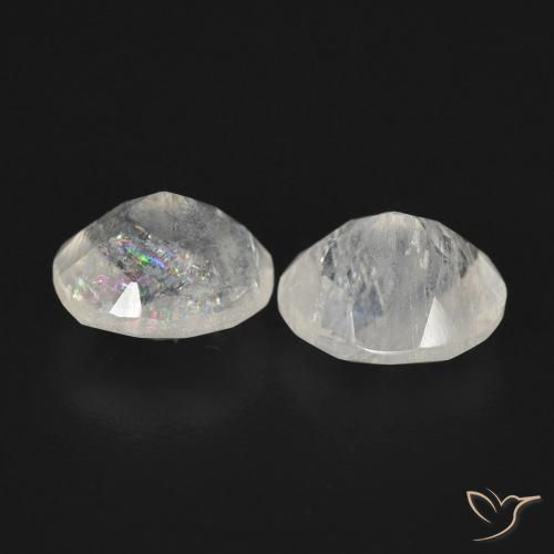 Rainbow Moonstone Gemstones in 7.2 x 6 mm Size for Sale, Rainbow Moonstone Stones in Bluish White Color