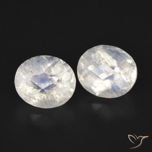2.41 ctw White Rainbow Moonstone Stones, Natural Rainbow Moonstone in Oval Checkerboard Shape for Sale