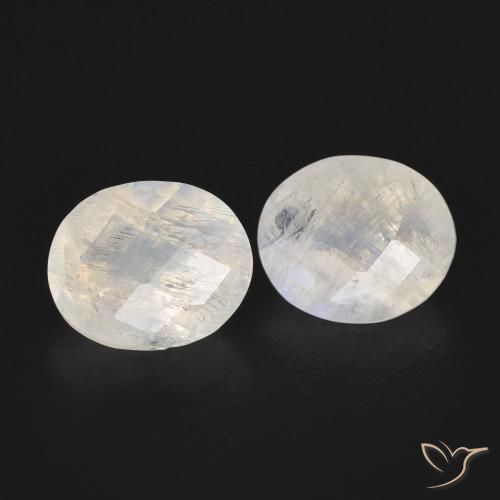 1.91 ctw White Rainbow Moonstone Stones, Natural Rainbow Moonstone in Oval Checkerboard Shape for Sale