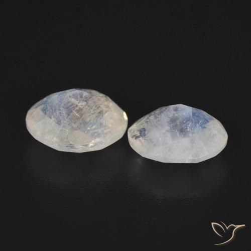 Rainbow Moonstone Gemstones in 7.1 x 5.9 mm Size for Sale, Rainbow Moonstone Stones in Bluish White Color