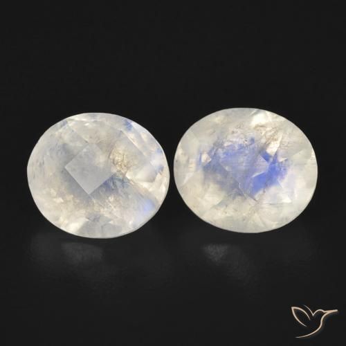 2.44 ctw White Rainbow Moonstone Stones, Natural Rainbow Moonstone in Oval Checkerboard Shape for Sale
