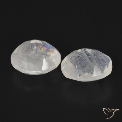 Rainbow Moonstone Gemstones in 7.1 x 6.2 mm Size for Sale, Rainbow Moonstone Stones in Bluish White Color