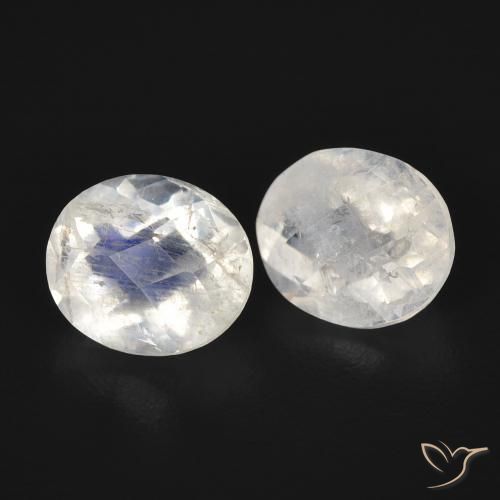 2.22 ctw White Rainbow Moonstone Stones, Natural Rainbow Moonstone in Oval Checkerboard Shape for Sale