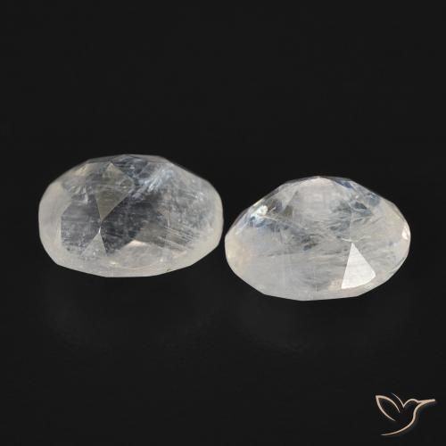 Rainbow Moonstone Gemstones in 7.1 x 6 mm Size for Sale, Rainbow Moonstone Stones in Bluish White Color