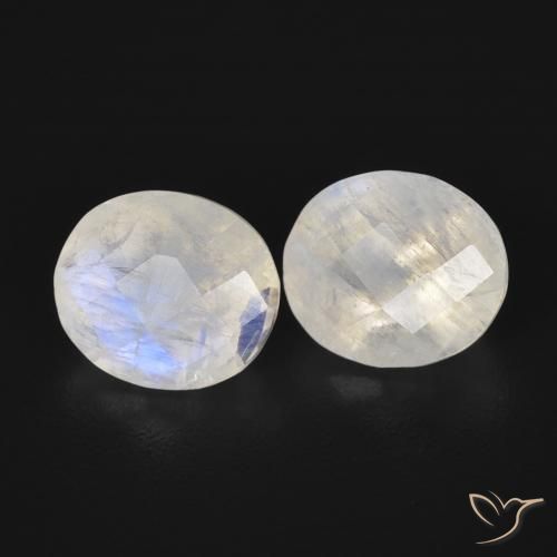 2.27 ctw White Rainbow Moonstone Stones, Natural Rainbow Moonstone in Oval Checkerboard Shape for Sale