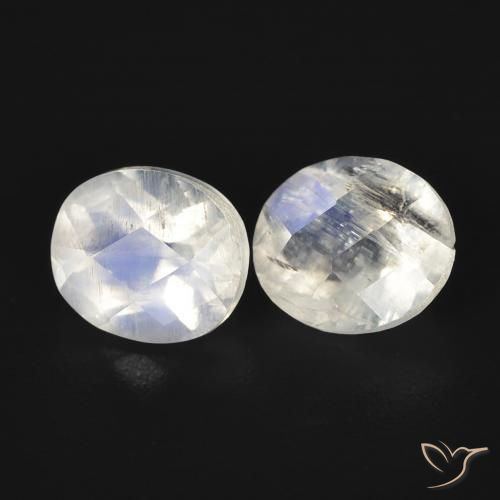 2.20 ctw White Rainbow Moonstone Stones, Natural Rainbow Moonstone in Oval Checkerboard Shape for Sale