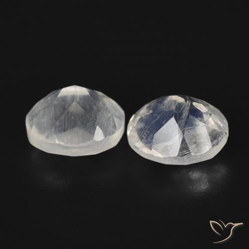 Rainbow Moonstone Gemstones in 6.9 x 6.1 mm Size for Sale, Rainbow Moonstone Stones in Bluish White Color