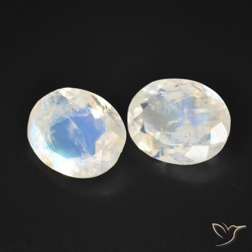 5.65 ctw White Rainbow Moonstone Stones, Natural Rainbow Moonstone in Oval Facet Shape for Sale