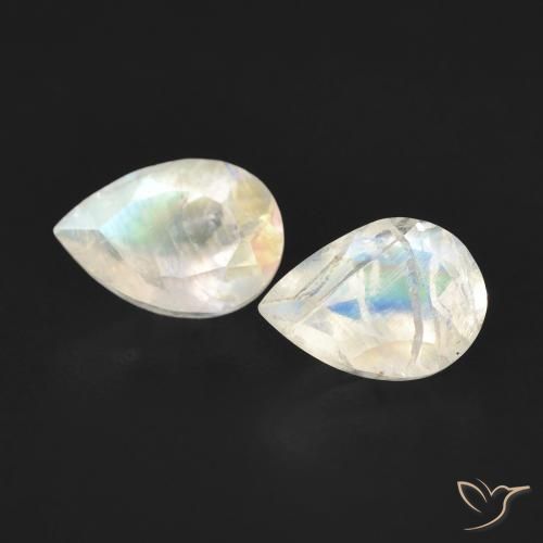 0.88ctw Natural Bluish White Rainbow Moonstone, Pear Shape, Transparent, Photo A