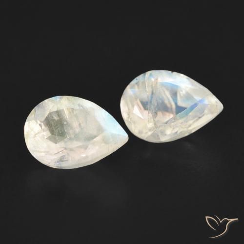 0.88 ctw White Rainbow Moonstone Stones, Natural Rainbow Moonstone in Pear Facet Shape for Sale