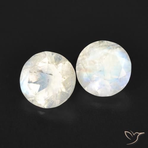 1.03 ctw White Rainbow Moonstone Stones, Natural Rainbow Moonstone in Round Facet Shape for Sale