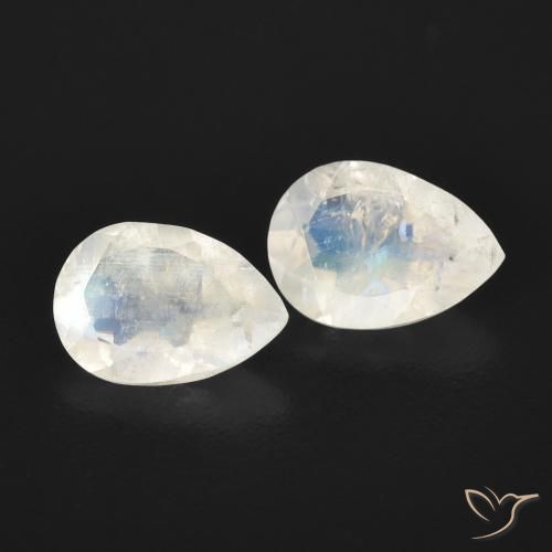1.13 ctw White Rainbow Moonstone Stones, Natural Rainbow Moonstone in Pear Facet Shape for Sale