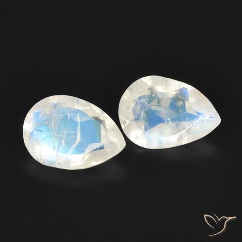 1.02ctw Natural Bluish White Rainbow Moonstone, Pear Shape, Transparent