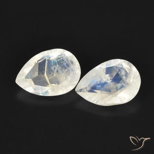 1.02 ctw White Rainbow Moonstone Stones, Natural Rainbow Moonstone in Pear Facet Shape for Sale
