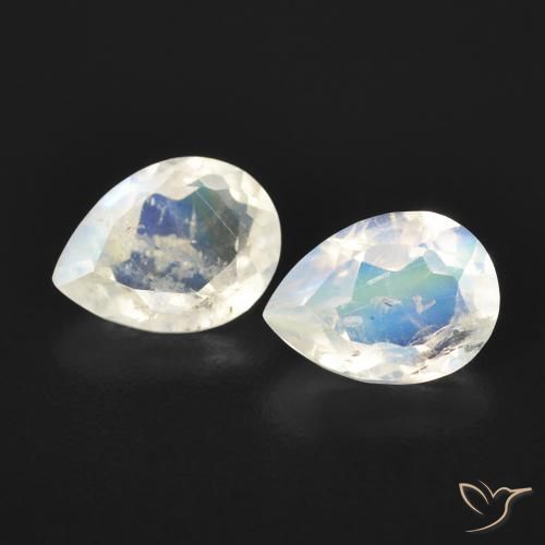 1.35 ctw White Rainbow Moonstone Stones, Natural Rainbow Moonstone in Pear Facet Shape for Sale