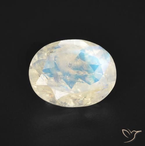 1.71 ct White Rainbow Moonstone Stone, Natural Rainbow Moonstone in Oval Facet Shape for Sale
