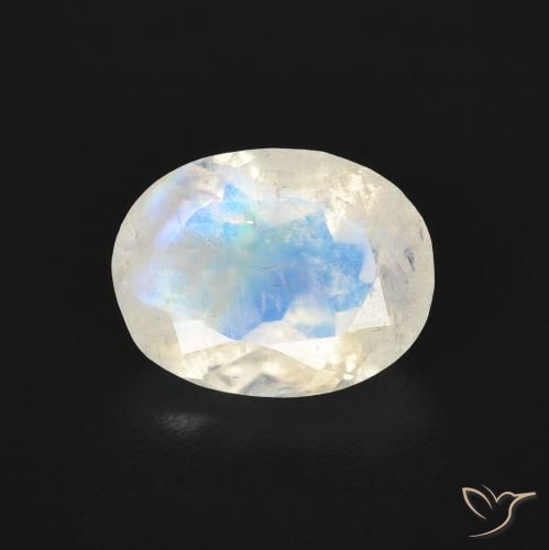 1.55ct Natural Bluish White Rainbow Moonstone, Oval, Transparent