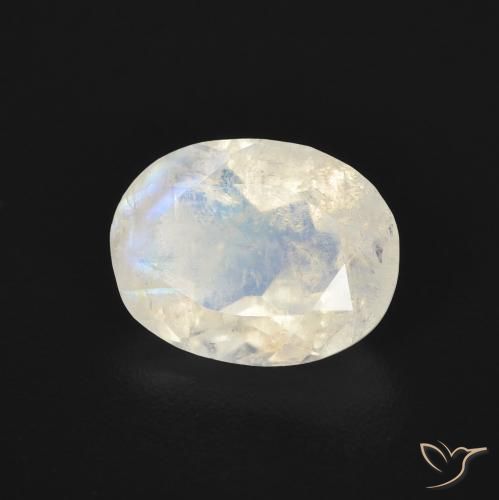 1.55 ct White Rainbow Moonstone Stone, Natural Rainbow Moonstone in Oval Facet Shape for Sale